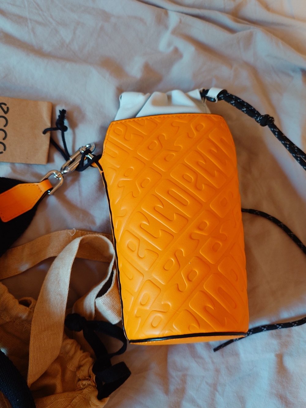 Ecco Pot Bag Sling Monogram Cow Leather Spice Color- New With Tags!
